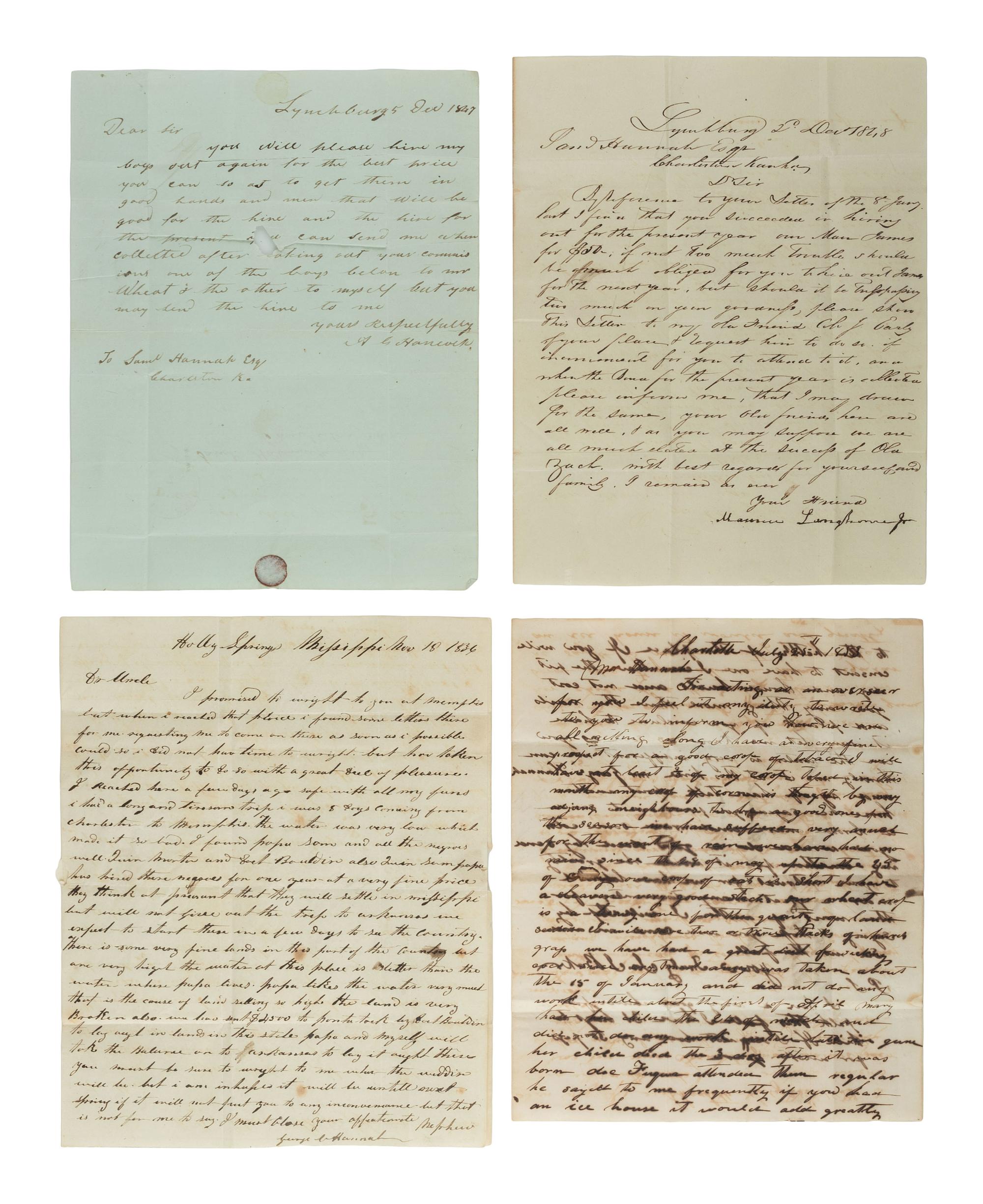 [ABOLITION & SLAVERY]. Letter group related to enslaved persons working seasonally in the Western Virginia salt industry.