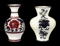 Two Japanese Pale Yellow Ground Cloisonné Enamel Vases