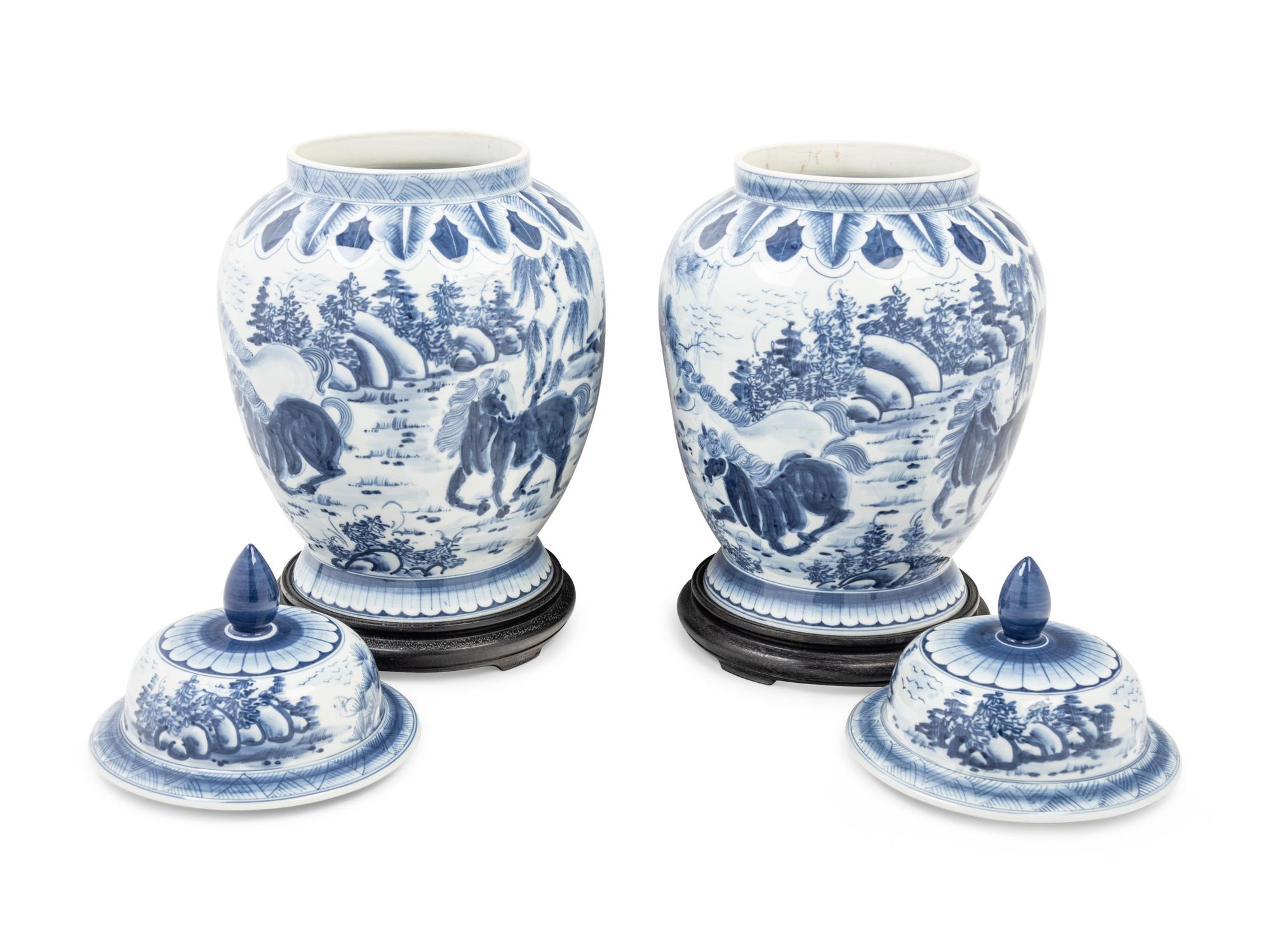 A Pair of Chinese Blue and White Porcelain Jars