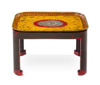 A Regency Tole Tray on a Later Stand Height 16 x width 25 1/2 x depth 19 3/8 inches. — THE TRAY EARLY 19TH CENTURY