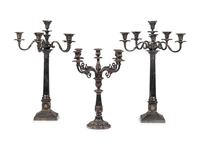 A Group of Three English Silver-Plate Candelabra