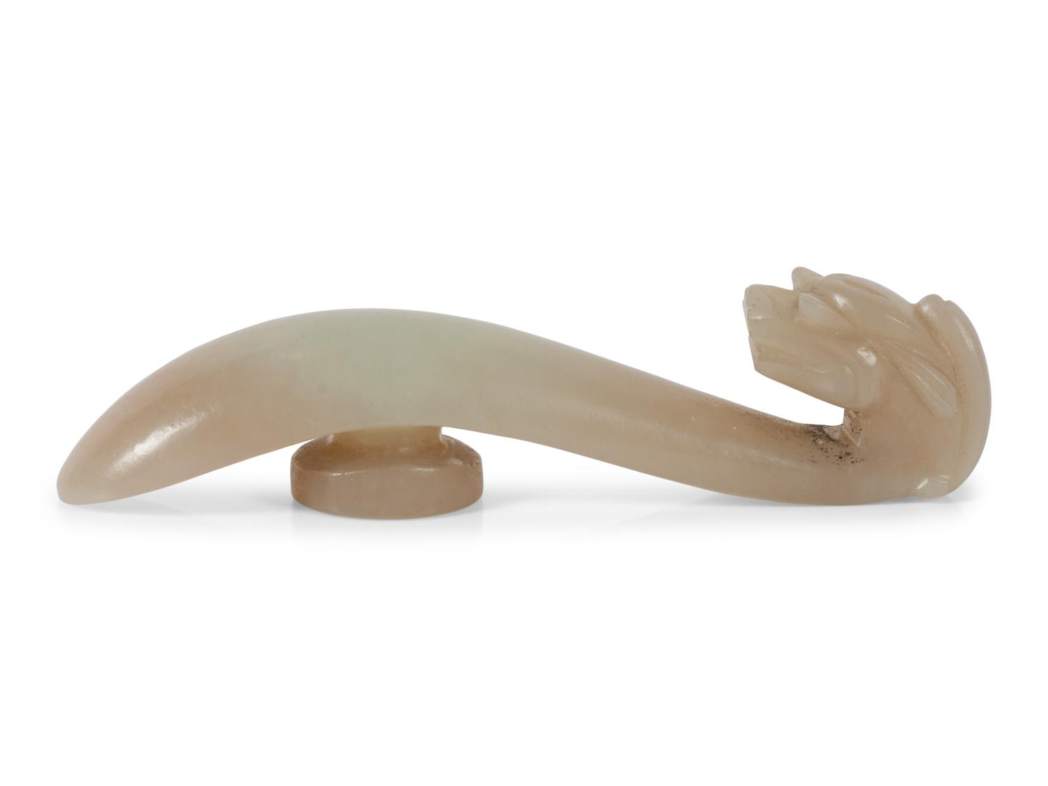 A Chinese Pale Celadon Jade Dragon Belt Hook