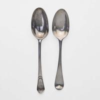 Two silver tablespoons Peter Vergereau (1700-1755) and Nicholas Van Rensselaer (active c. 1760-1770), New York, circa 1740 and 1765