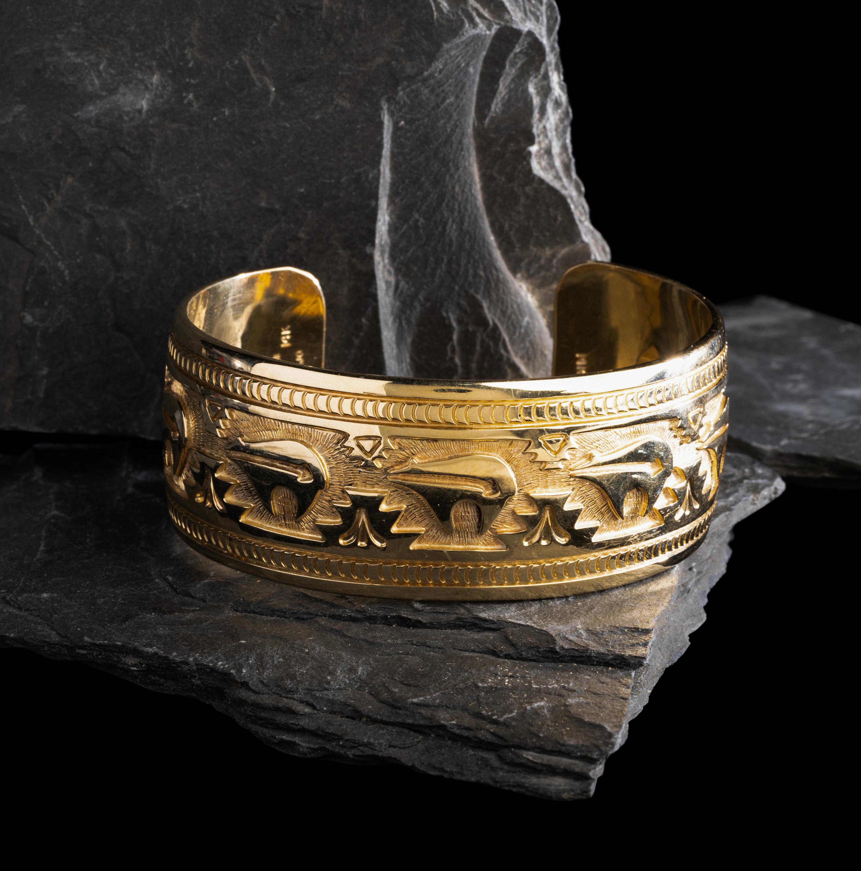 Herbert Taylor (Diné, 1951-1996) — 14K Gold Heartline Bear Cuff Bracelet