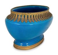 A Boch Frères Metal Mounted Porcelain Centerpiece Bowl