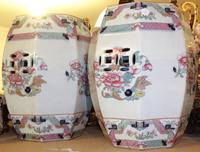 A Pair of Spode Garden Seats Height 18 3/4 inches.