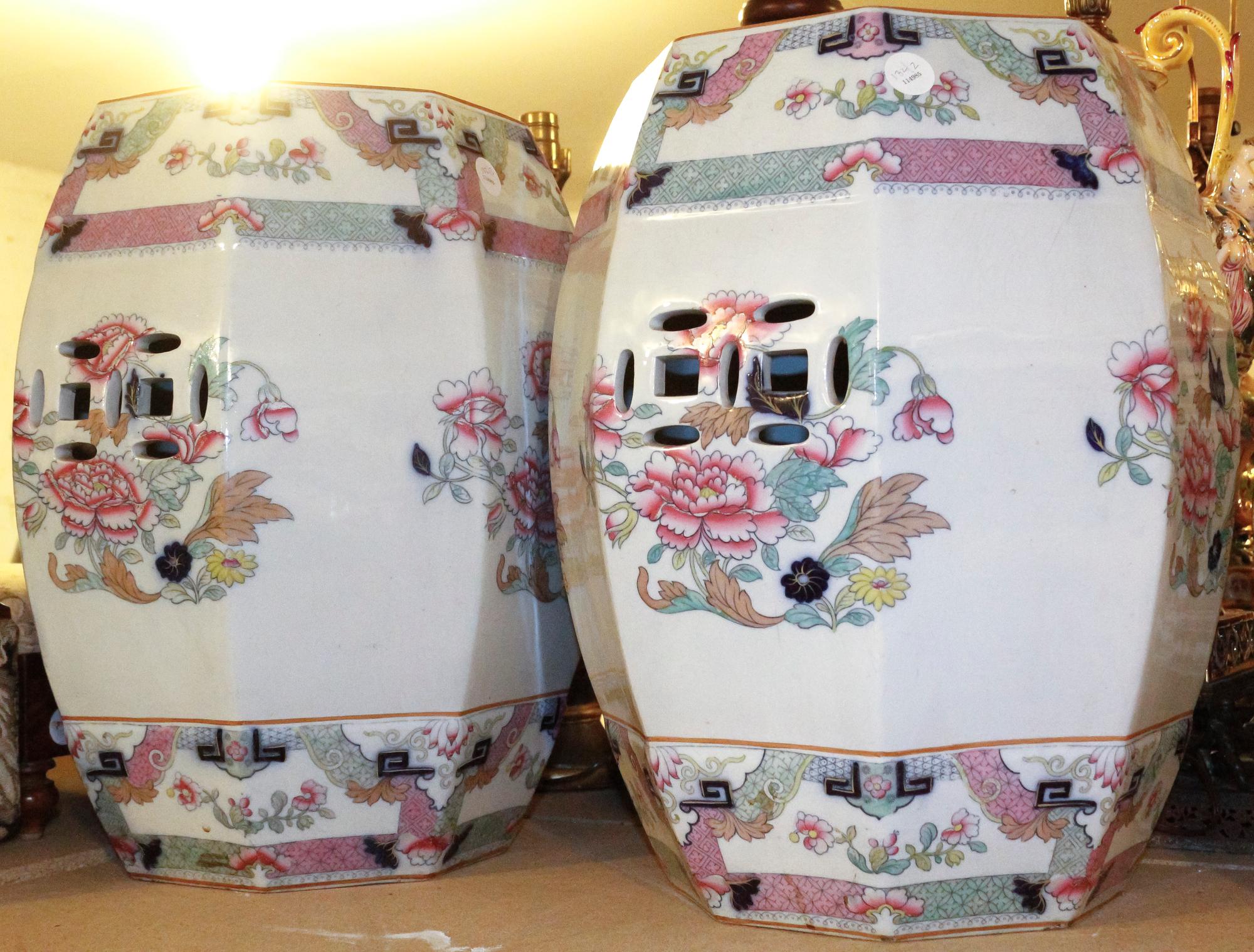 A Pair of Spode Garden Seats Height 18 3/4 inches.