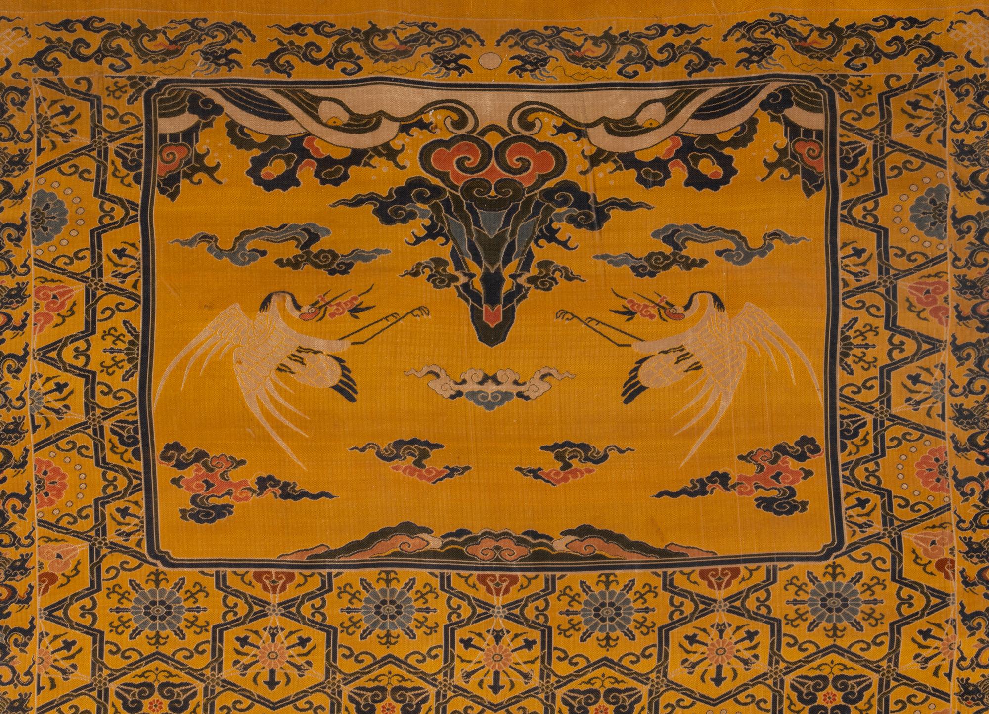 A Pair of Chinese Yellow Ground Brocade Woven 'Dragon' Silk Chair Covers