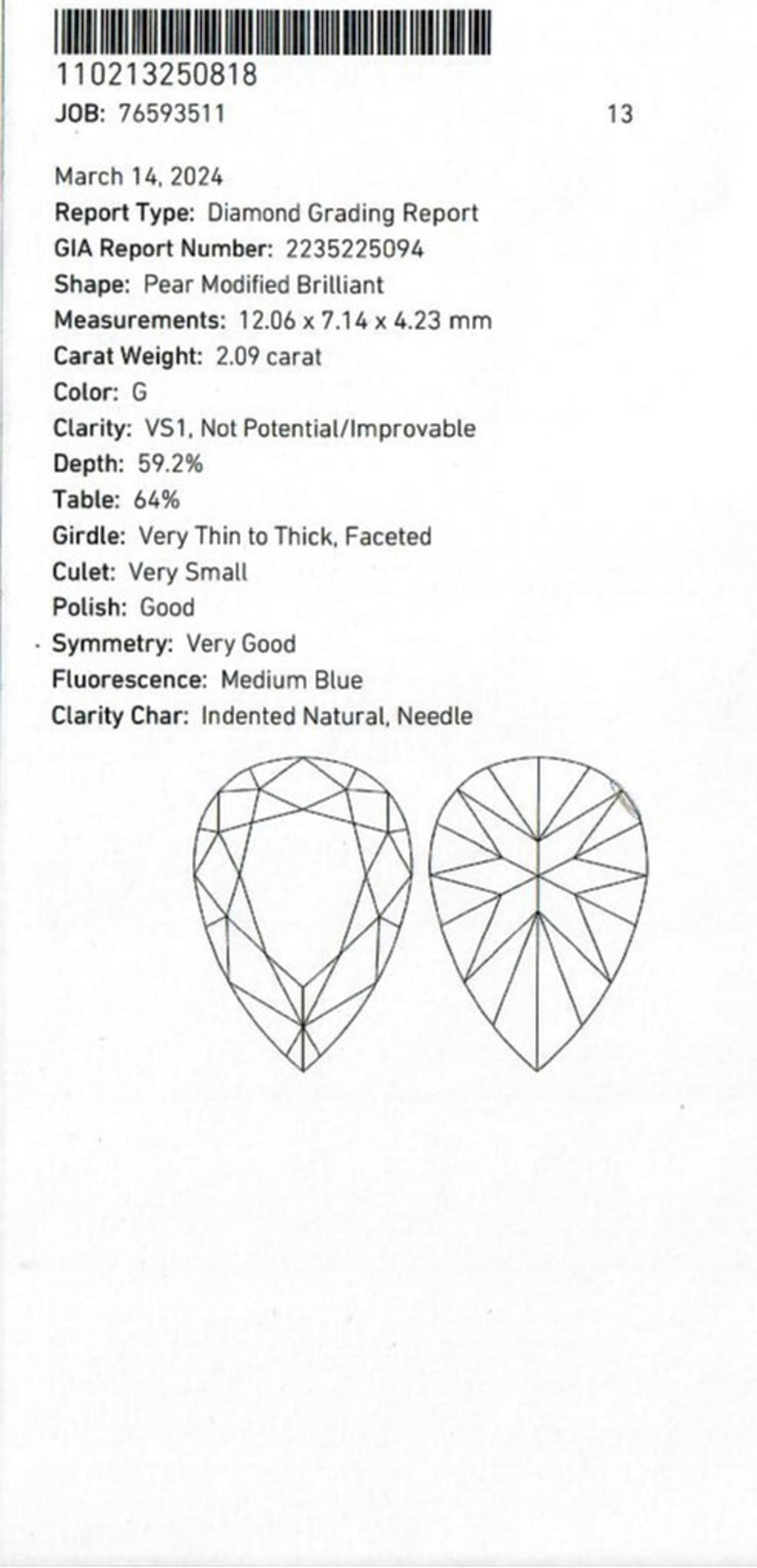 2.09 CARAT PEAR BRILLIANT CUT DIAMOND