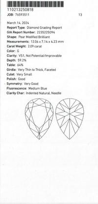 2.09 CARAT PEAR BRILLIANT CUT DIAMOND
