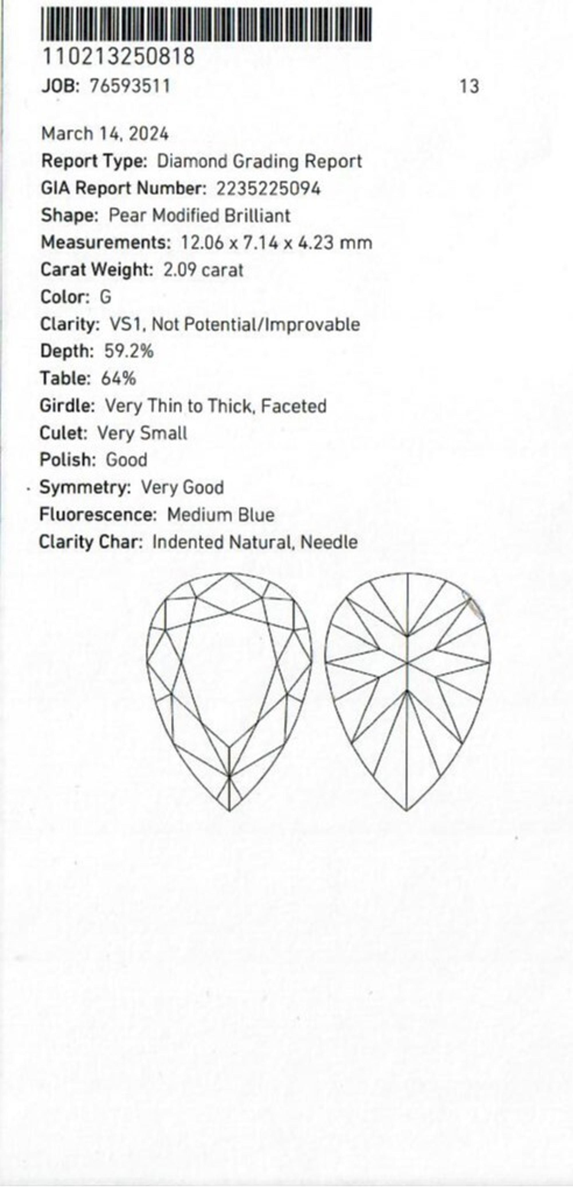 2.09 CARAT PEAR BRILLIANT CUT DIAMOND