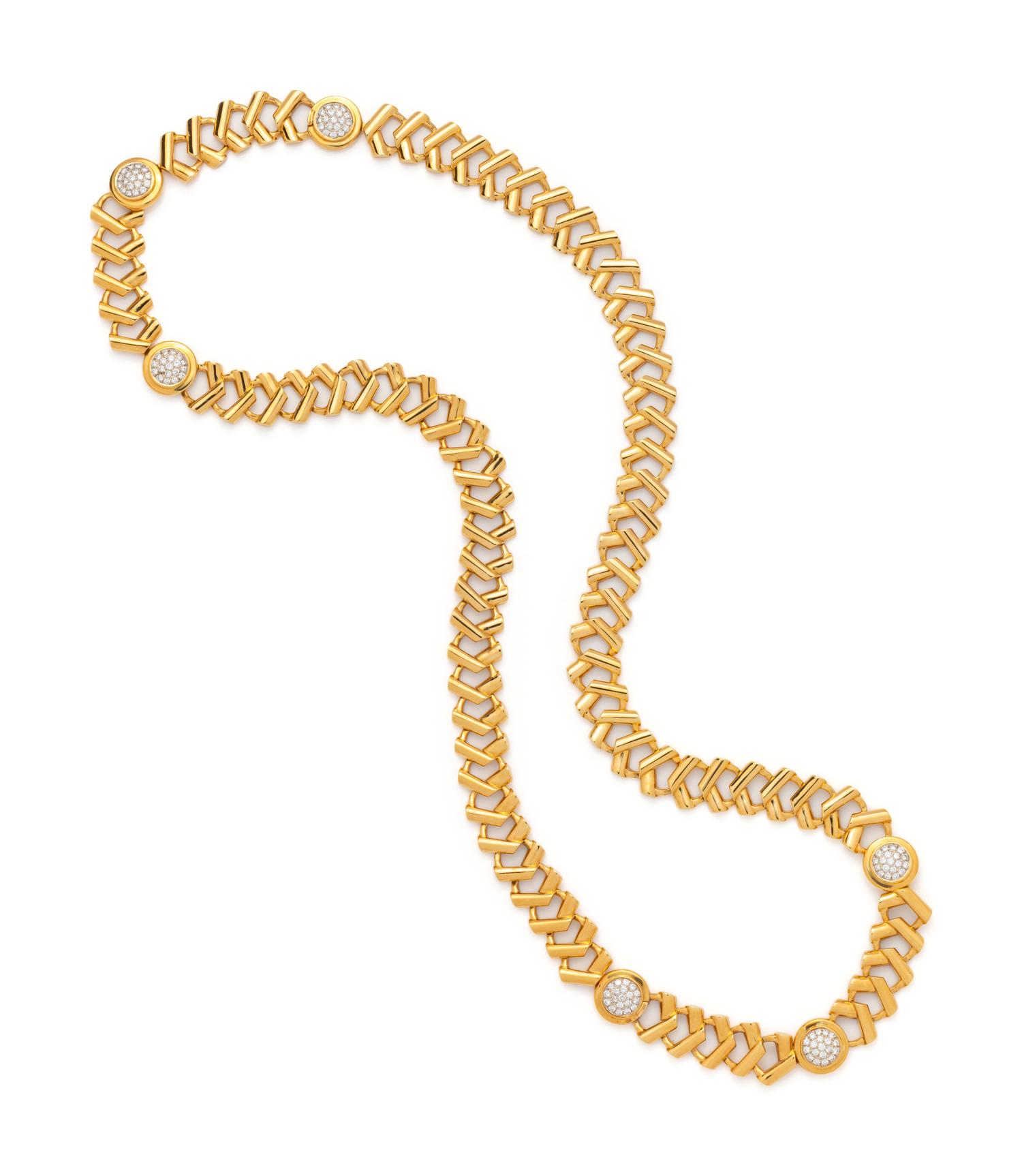 SUSAN BERMAN, CONVERTIBLE YELLOW GOLD AND DIAMOND NECKLACE