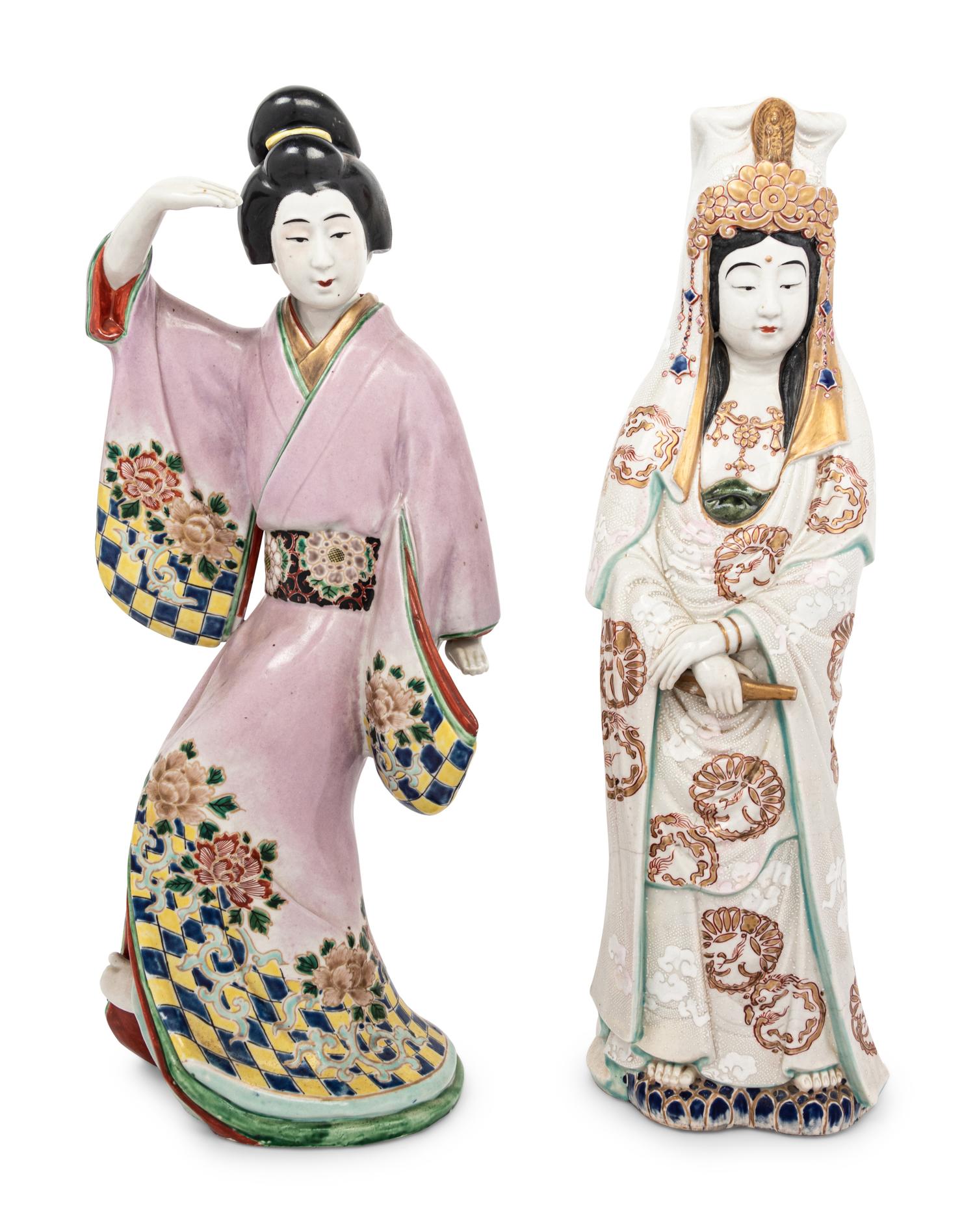 Two Japanese Polychrome Porcelain Figures
