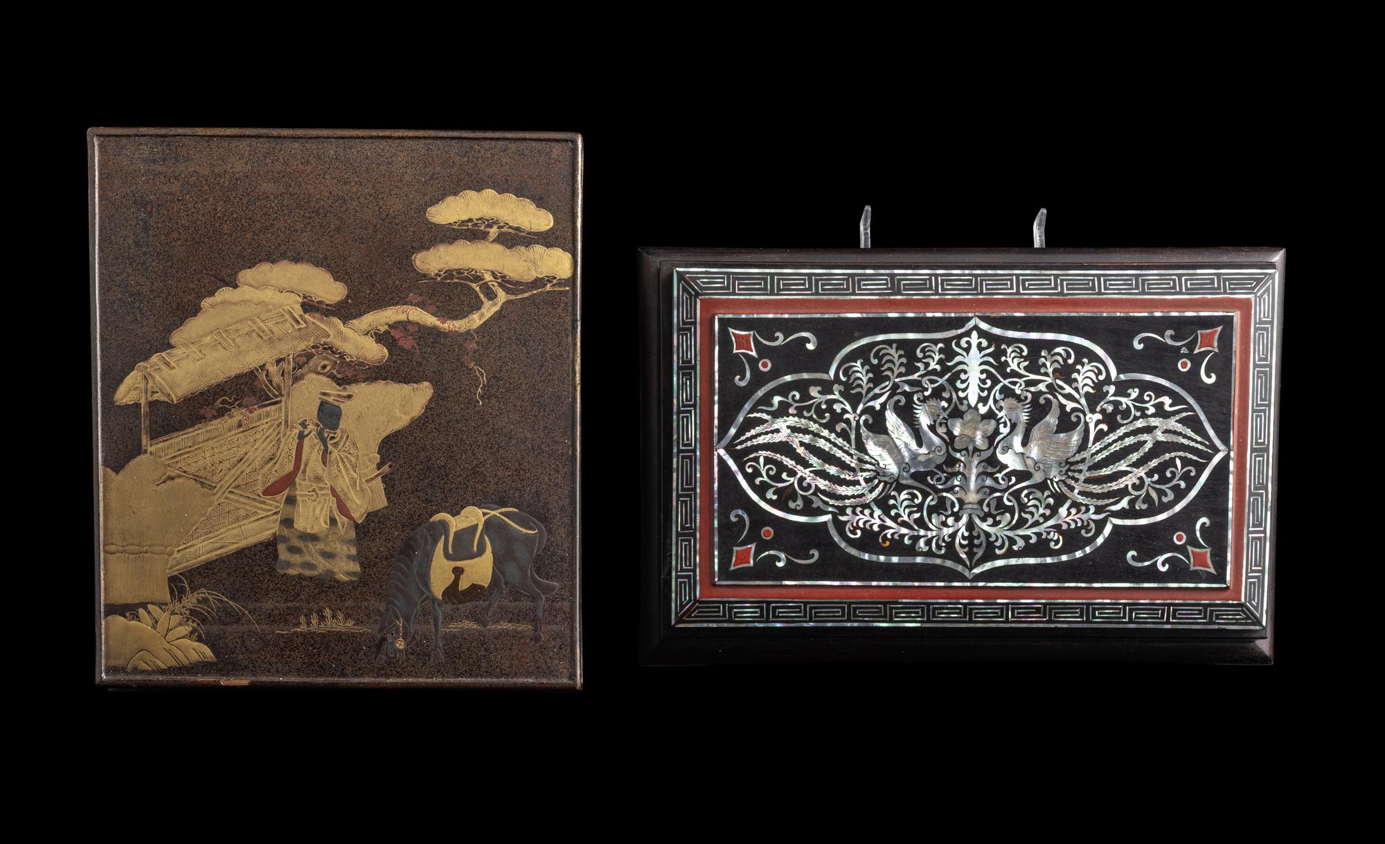 Two Japanese and Korean Lacquer Writing Boxes