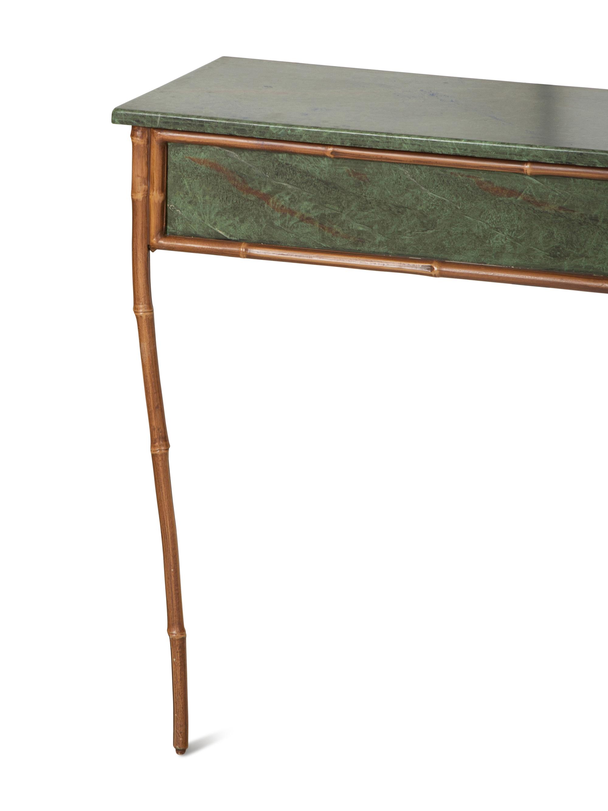 A Faux Bamboo and Faux Marble Painted Long Wall Console