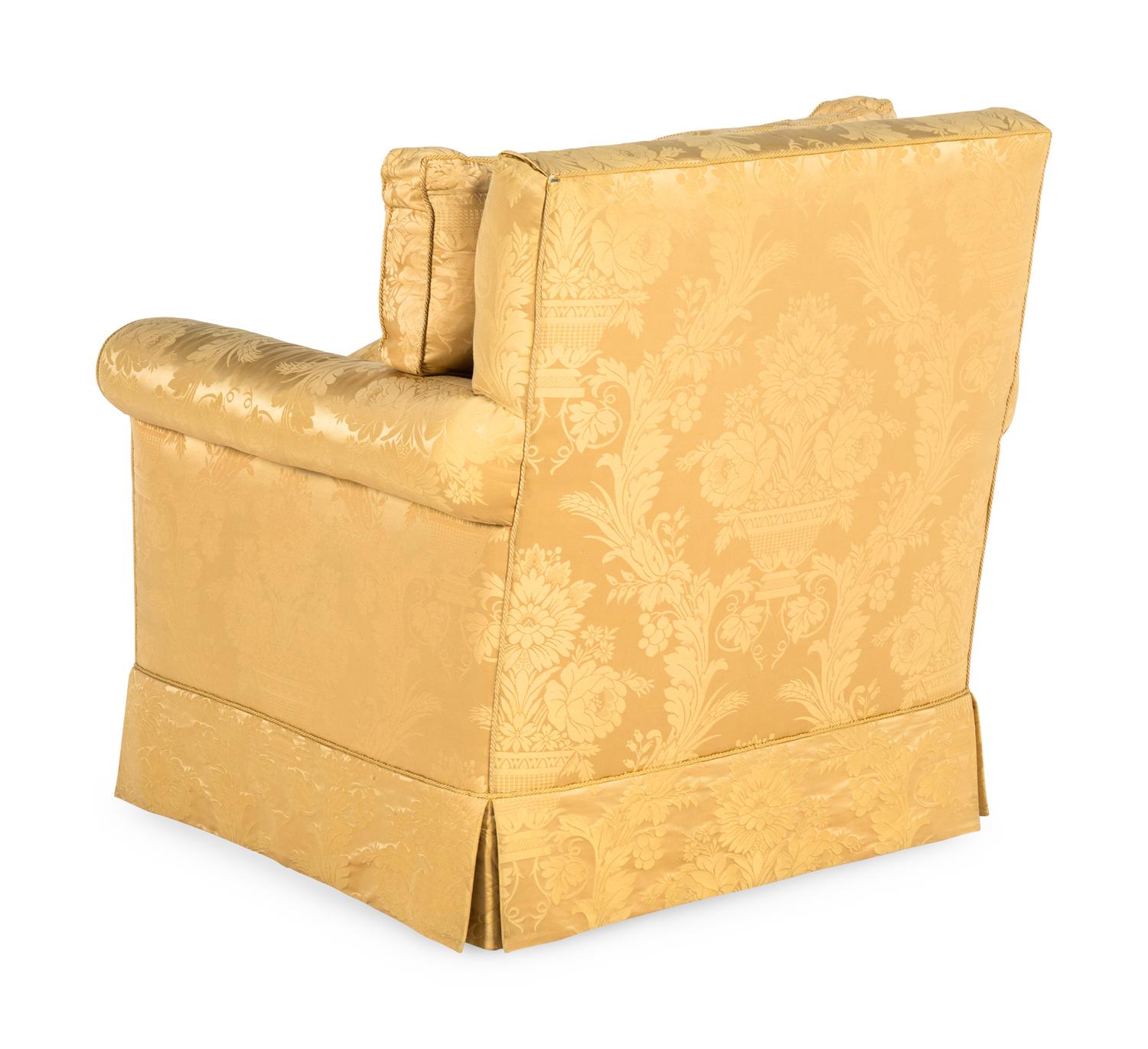A Pair of Damask-Upholstered Easy Chairs