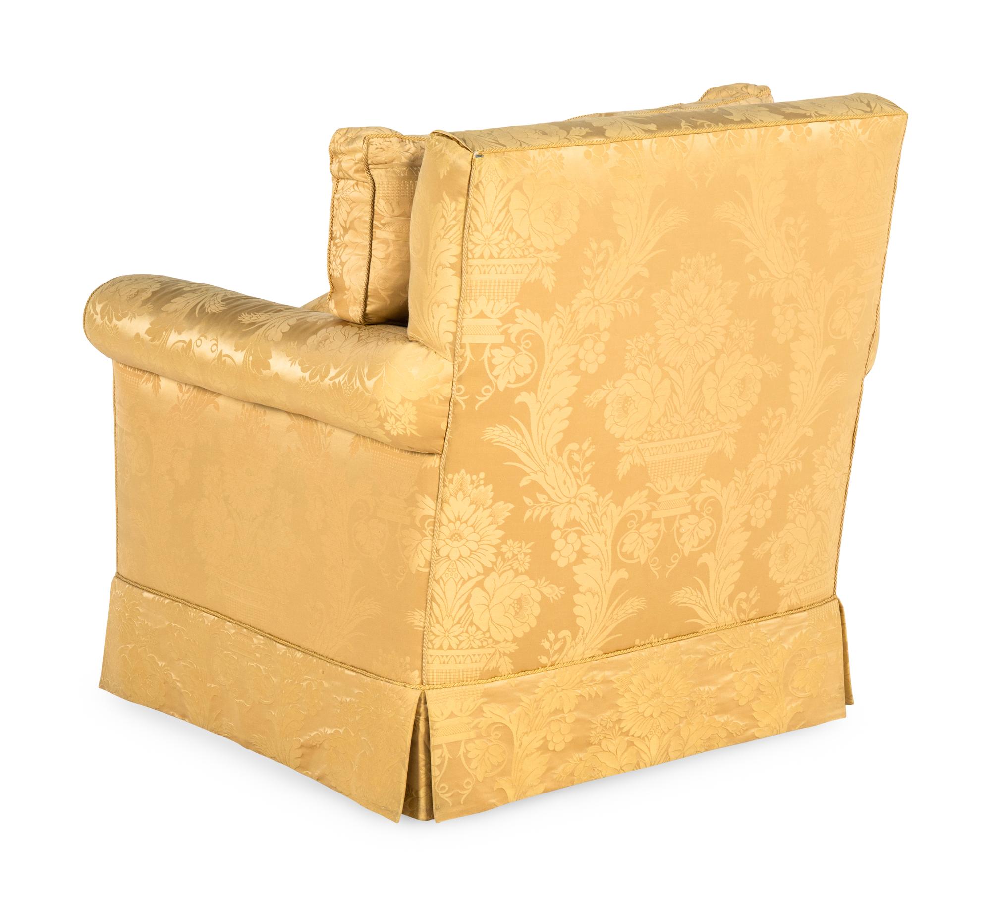 A Pair of Damask-Upholstered Easy Chairs