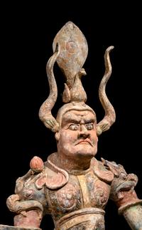 A Pair of Chinese Painted Pottery Figures of Guardians