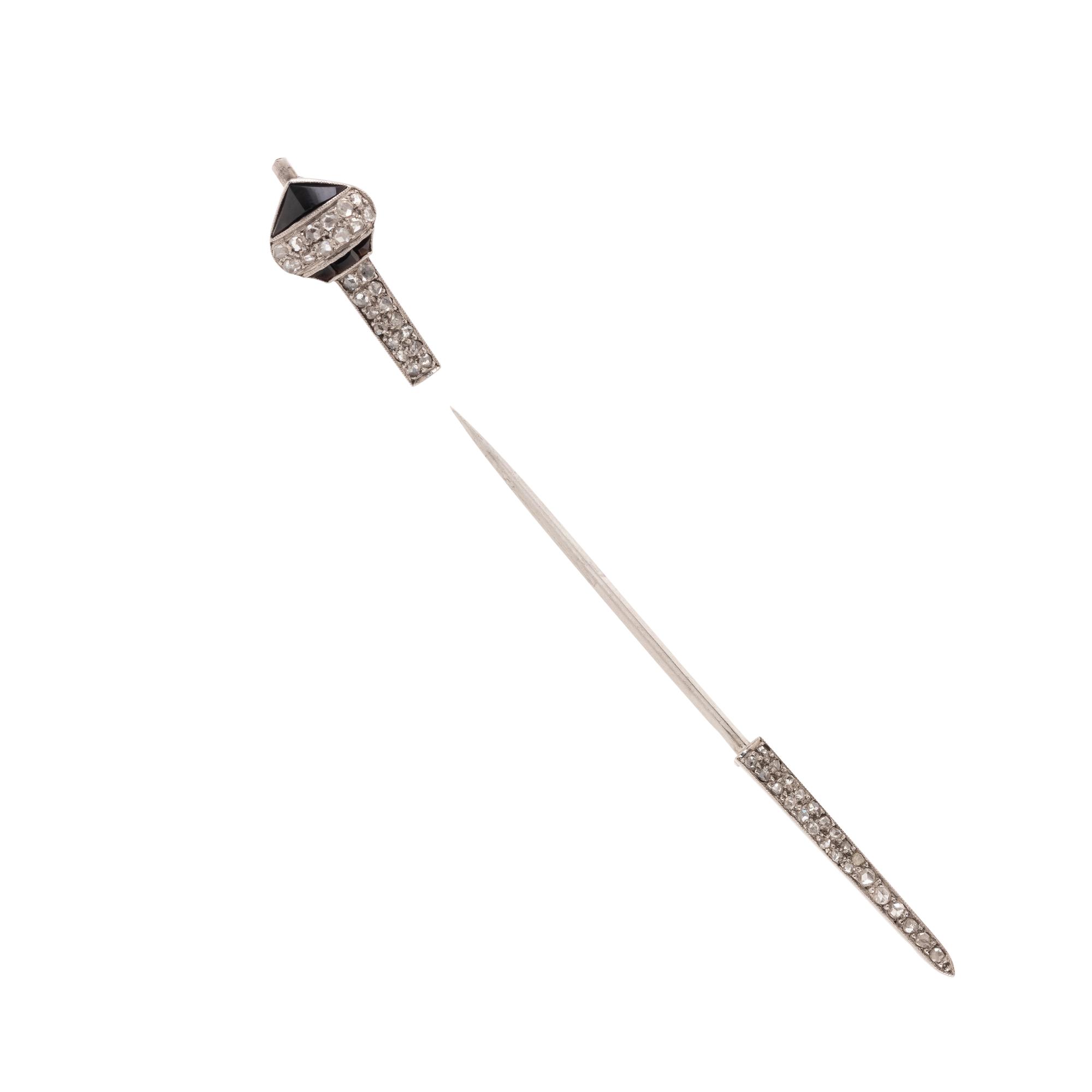 JANESICH, FRENCH, ART DECO, DIAMOND AND ONYX JABOT PIN