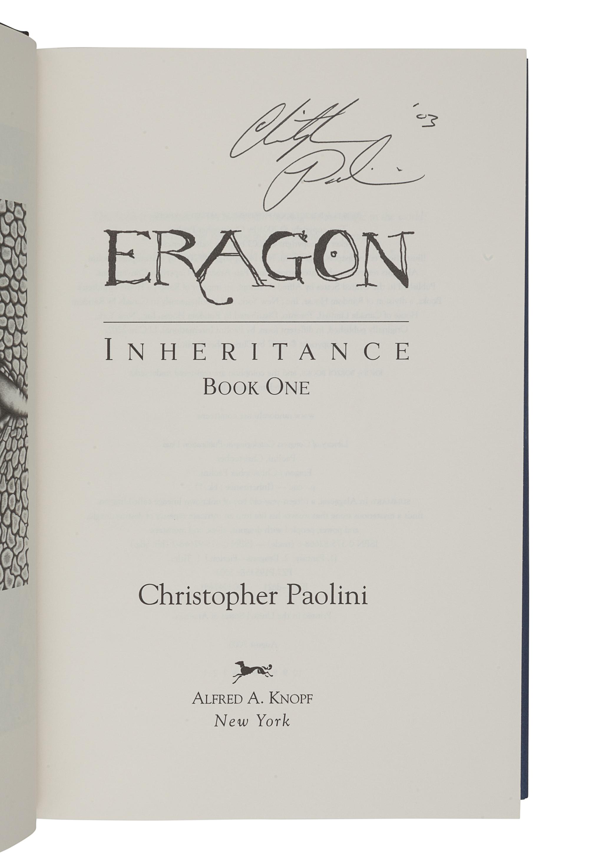 PAOLINI, Christopher. Eragon. Inheritance. Book One . New York: Alfred A. Knopf, 2003.