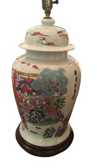A Pair of Chinese Porcelain Lamps Height 19 inches. — 20TH CENTURY
