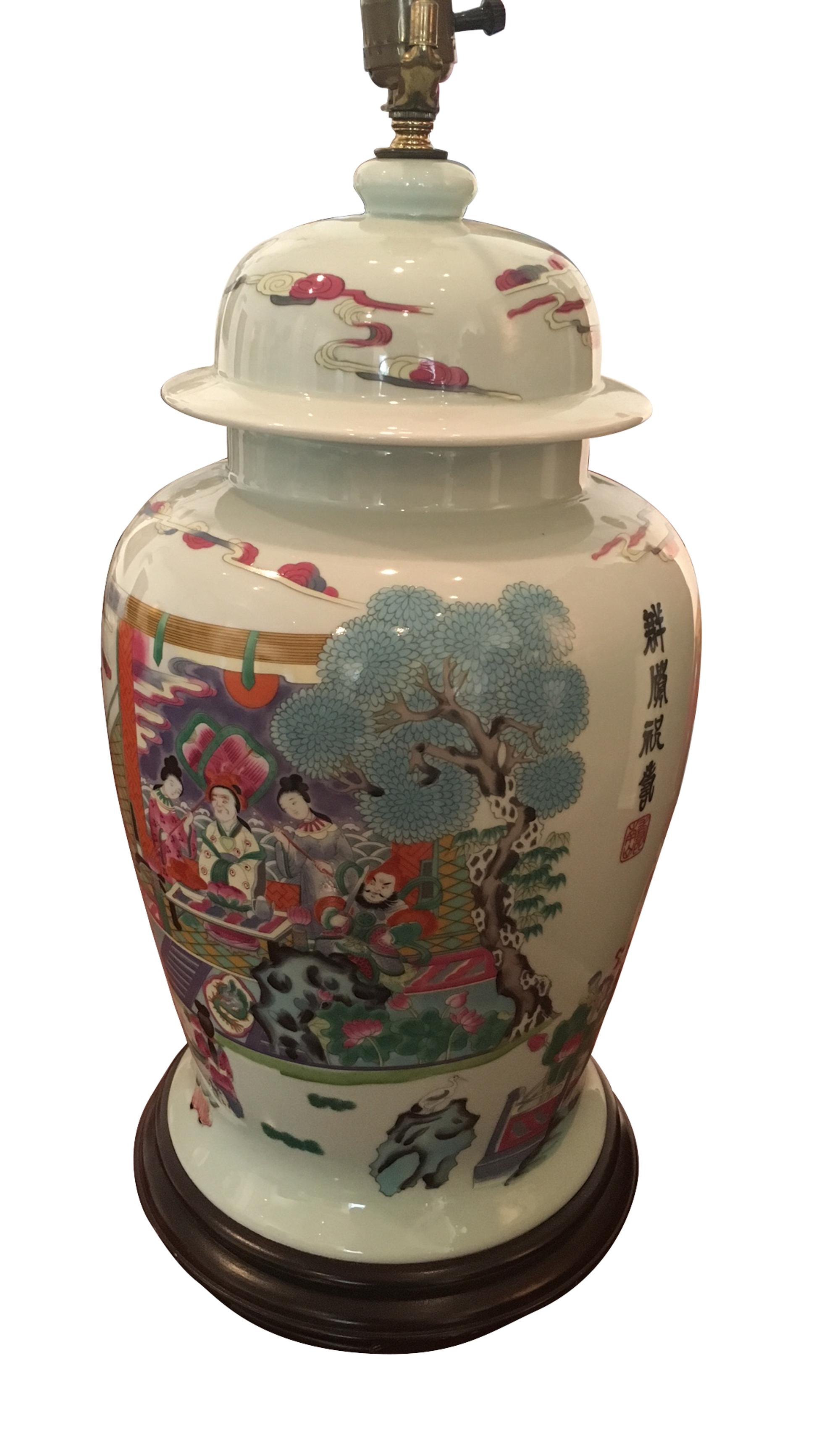 A Pair of Chinese Porcelain Lamps Height 19 inches. — 20TH CENTURY