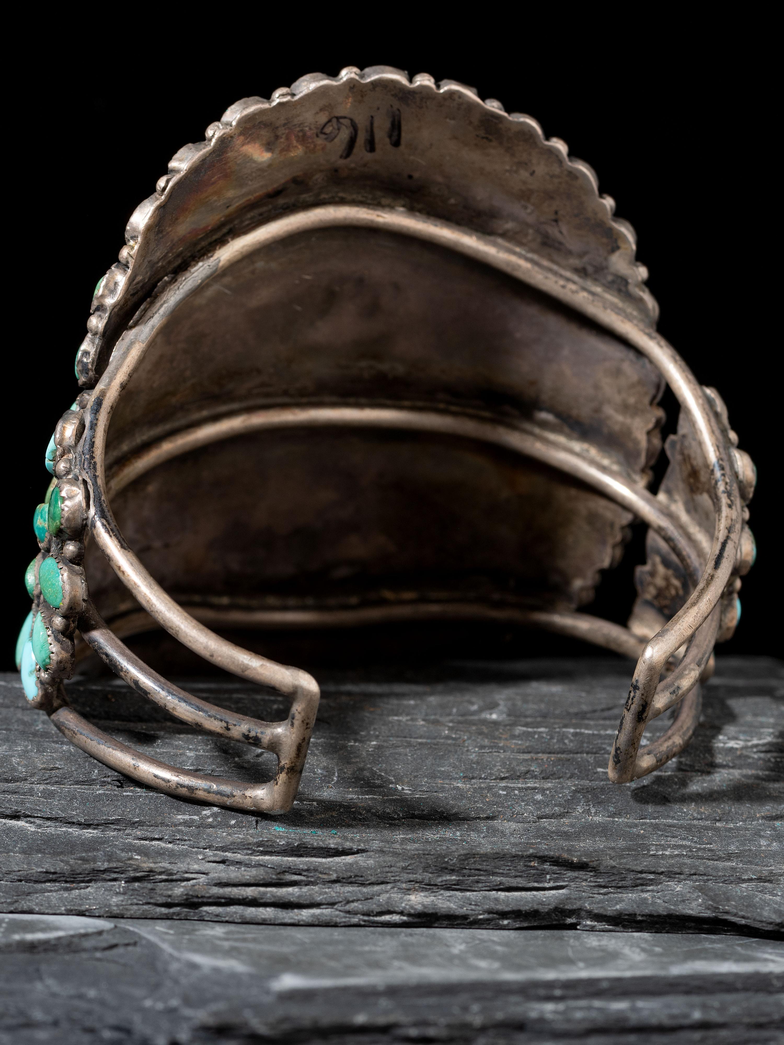 Navajo Silver and Turquoise Cluster Cuff Bracelet