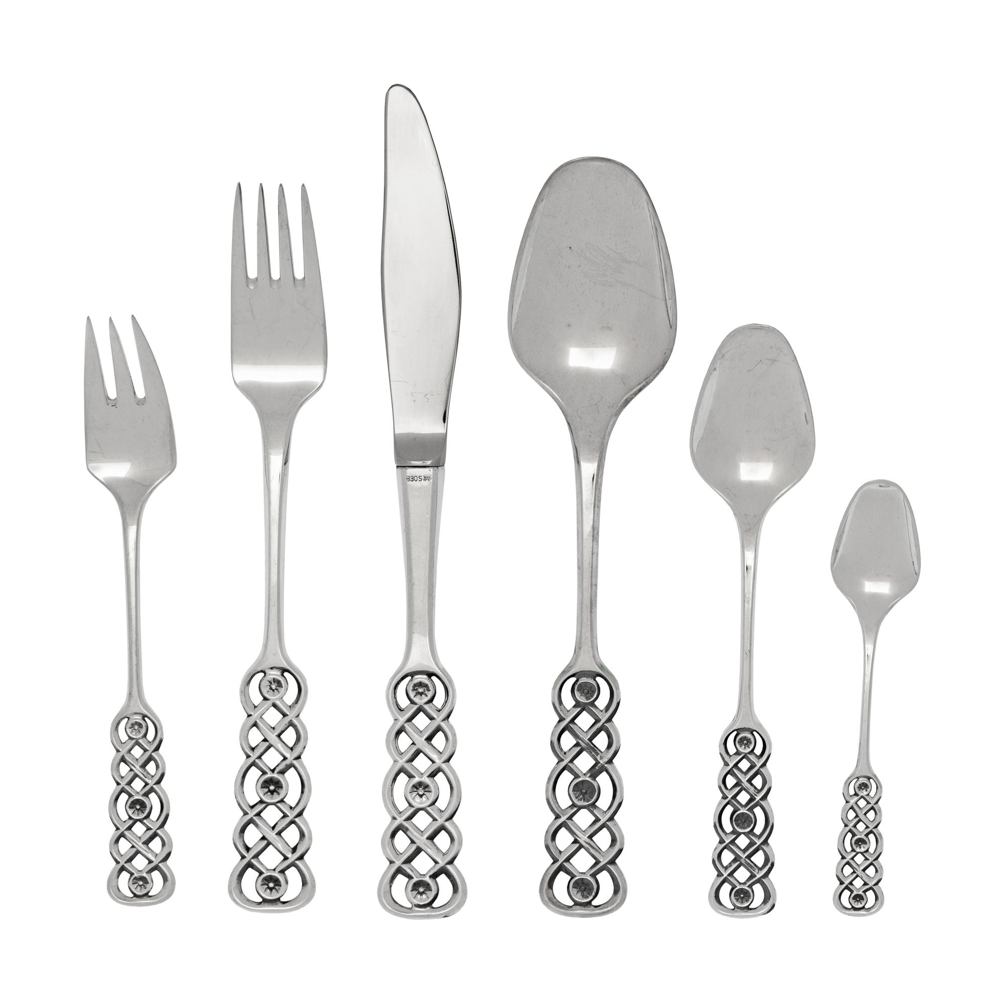 A Norwegian Silver Flatware Service