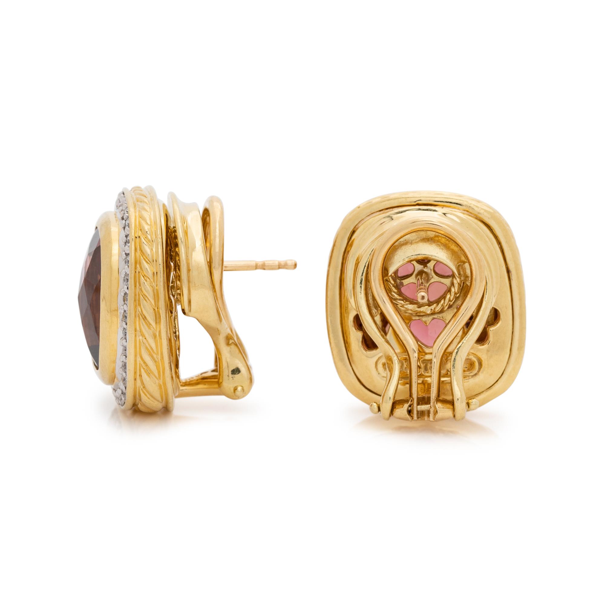 DAVID YURMAN, YELLOW GOLD, PINK TOURMALINE AND DIAMOND EARCLIPS