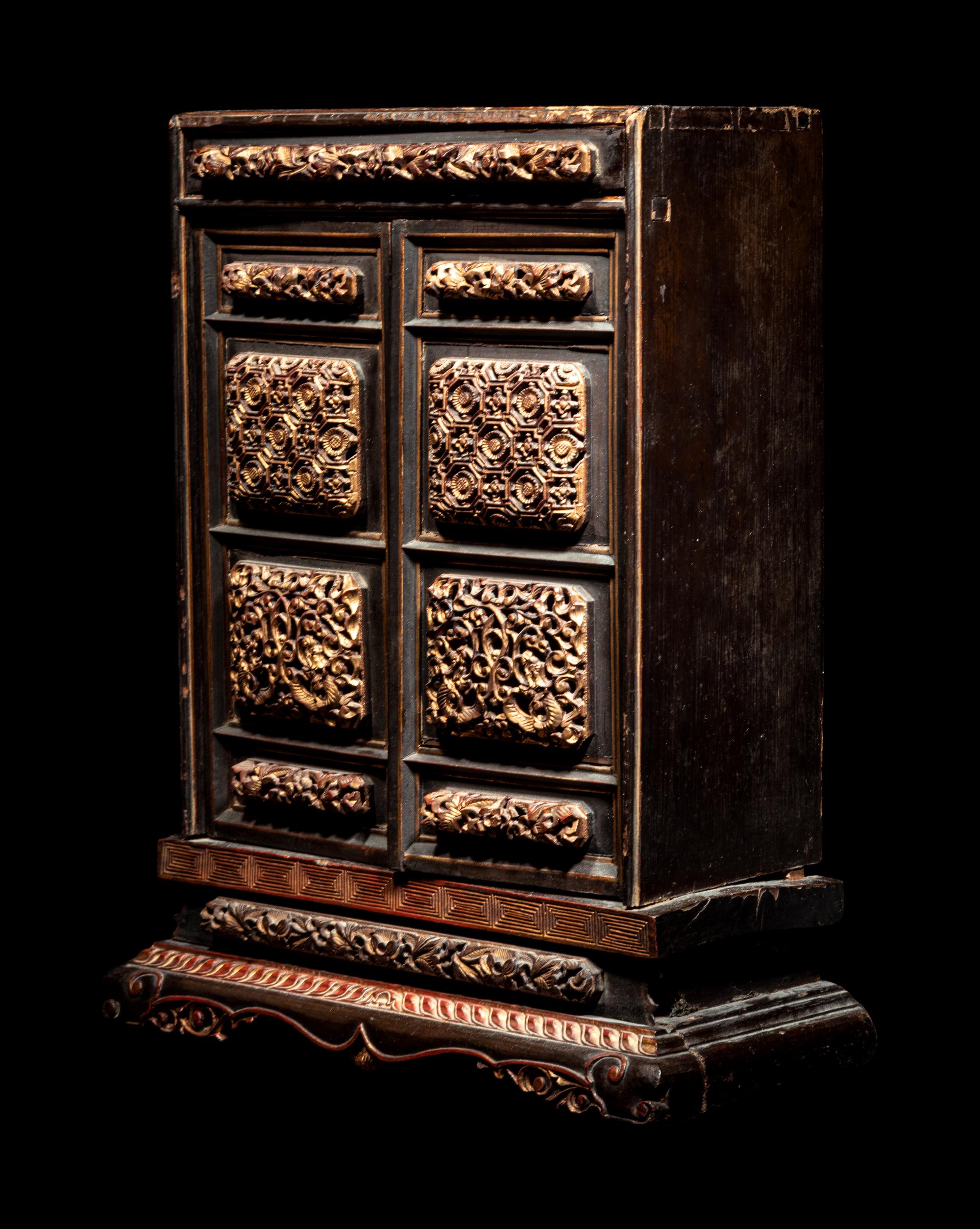 A Chinese Gilt and Red Lacquered Wood Shrine