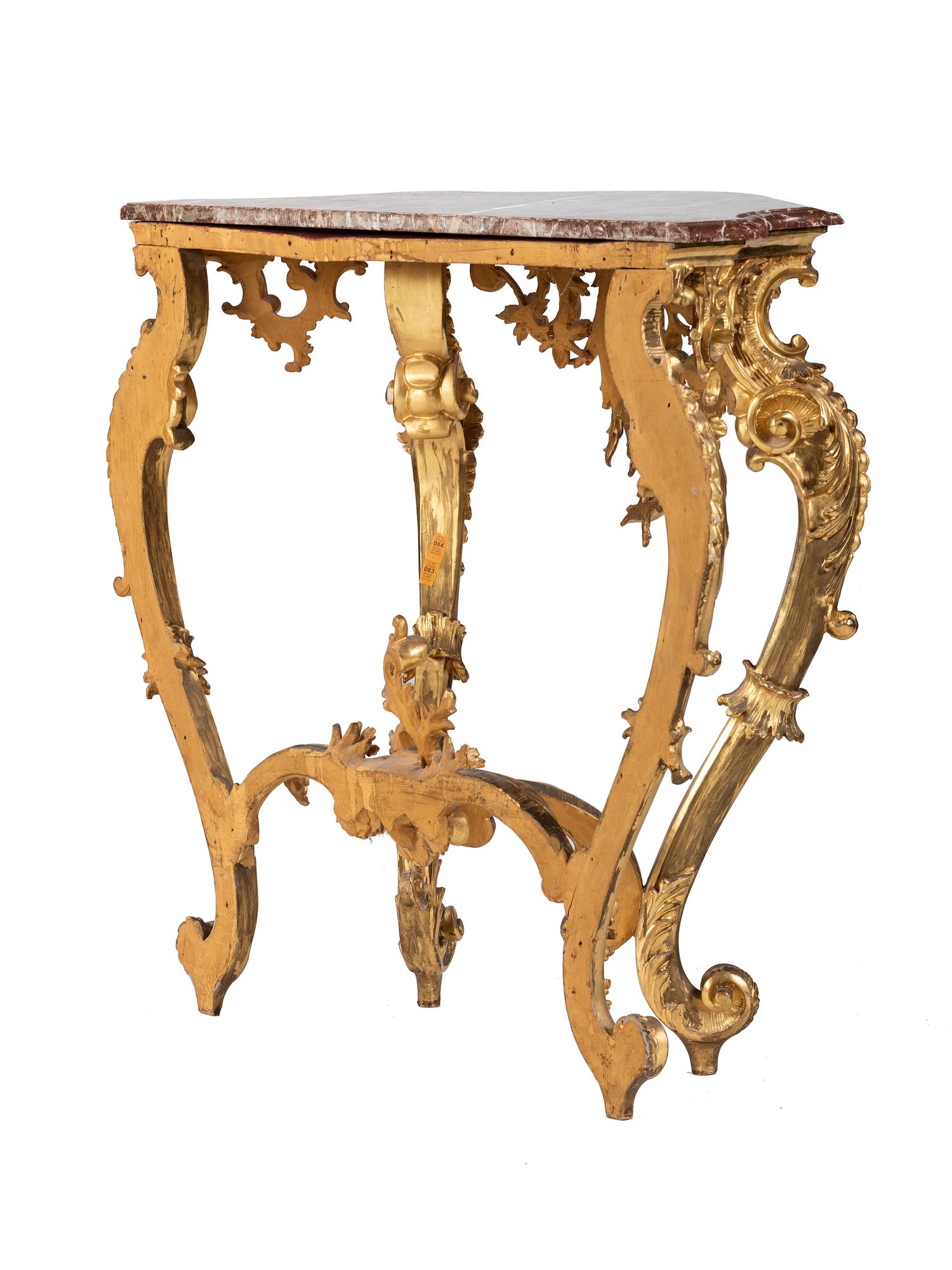 An Italian Giltwood Marble-Top Console Table