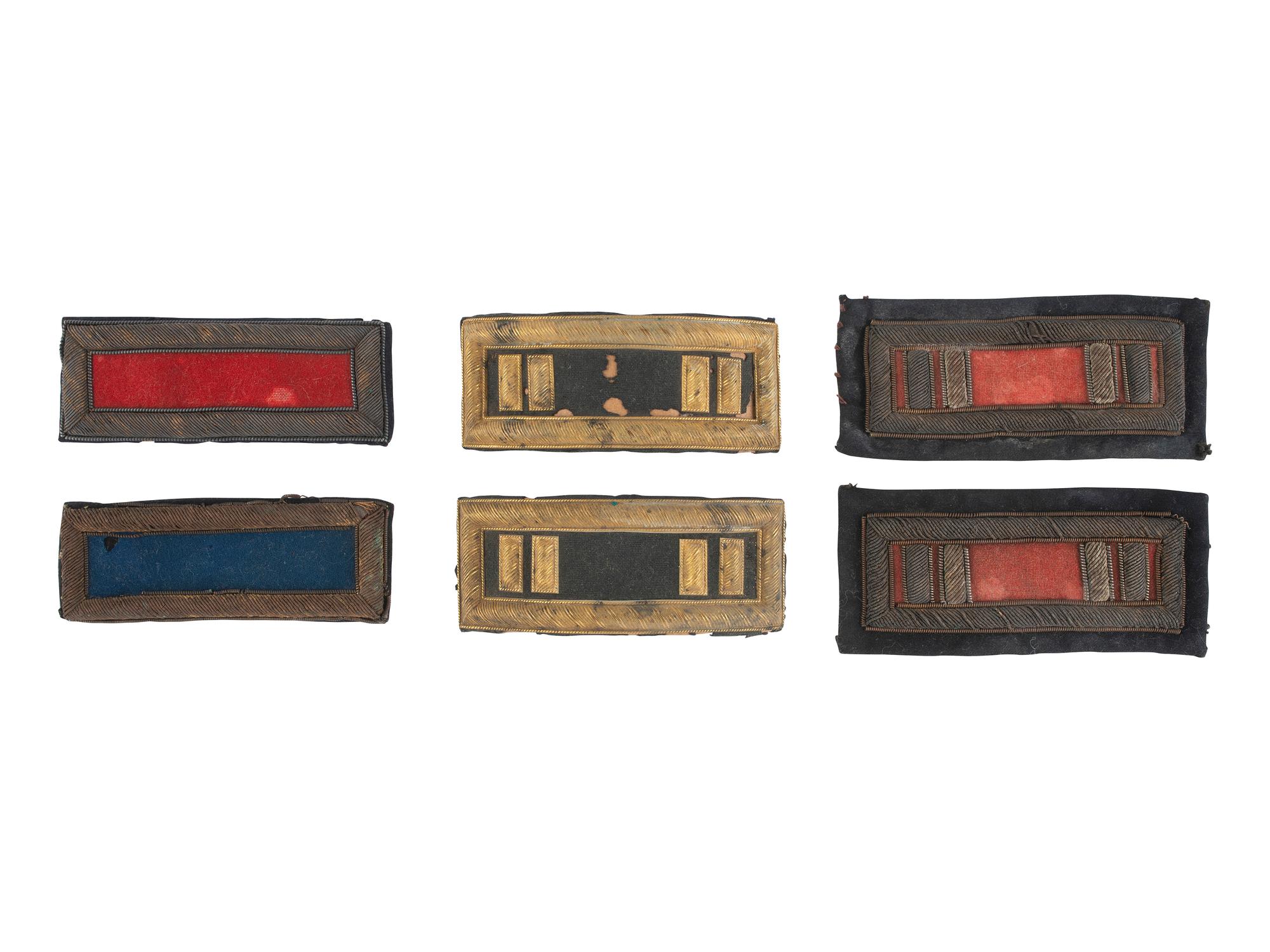 [MILITARIA]. A group of 6 Civil War-era shoulder straps for infantry and artillery officers.