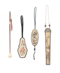 Two Chinese Embroidered Pouches Height of tallest 15 7/8 inches.
