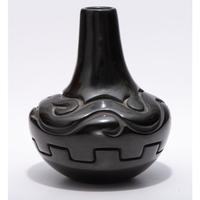 Deeply Carved Blackware Vase, with Avanyu AND Carved Blackware Jar