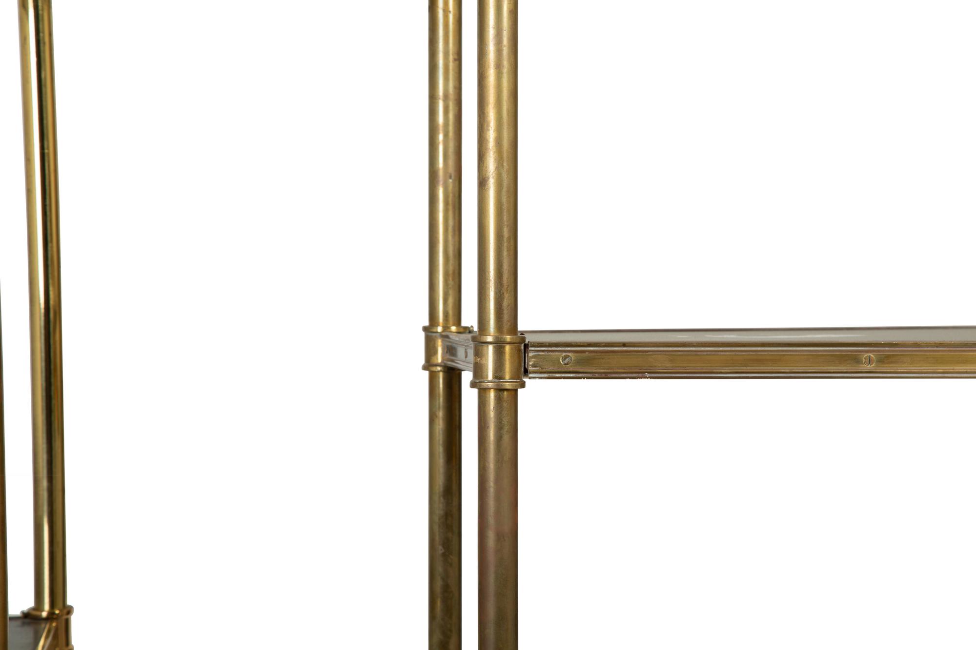 Two Brass and Black Lacquer-Finished Wood "Porter" Etageres After the Design by Billy Baldwin — 20TH CENTURY