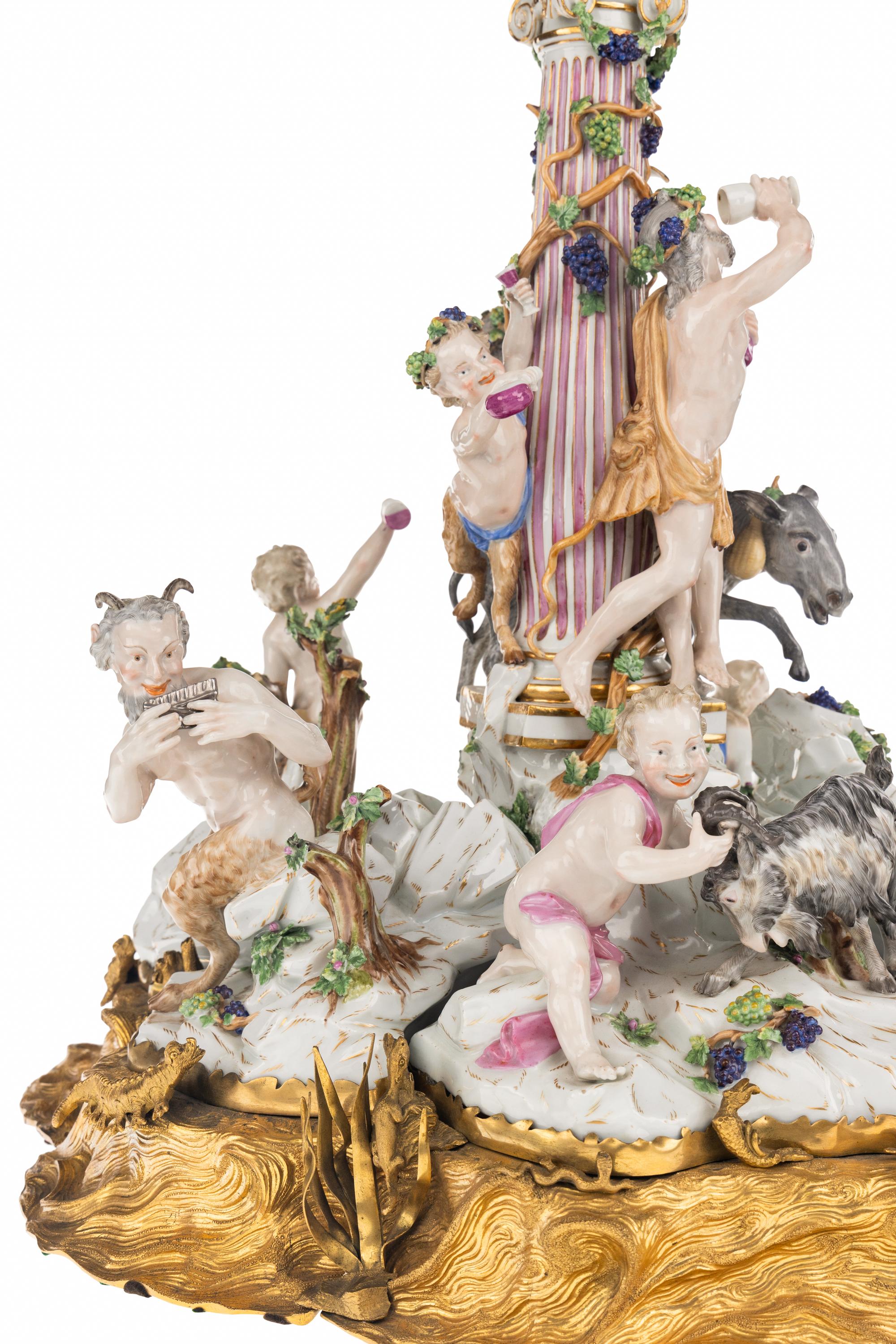 A Meissen Porcelain and Gilt-Bronze Mounted Figural Candelabrum Centerpiece