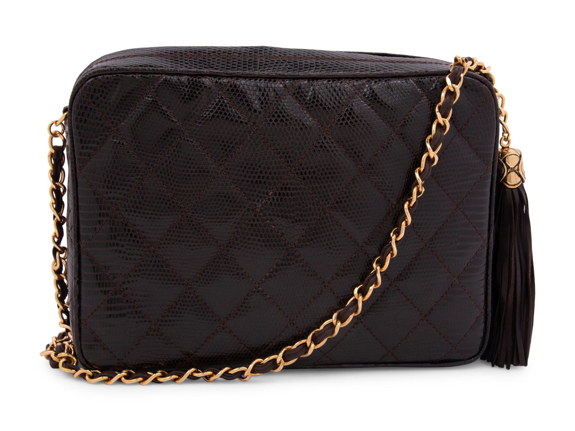 Chanel Quilted Lizard Skin Crossbody Bag, 1989-91