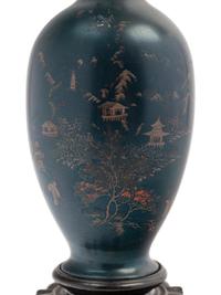A Pair of Chinese Lacquer Vases and A Pair of Chinese Cloisonné Enamel Vases