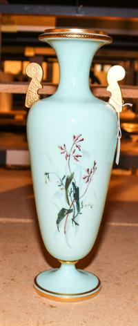 A Continental Gilt and Polychrome Painted Vase Height 16 inches.