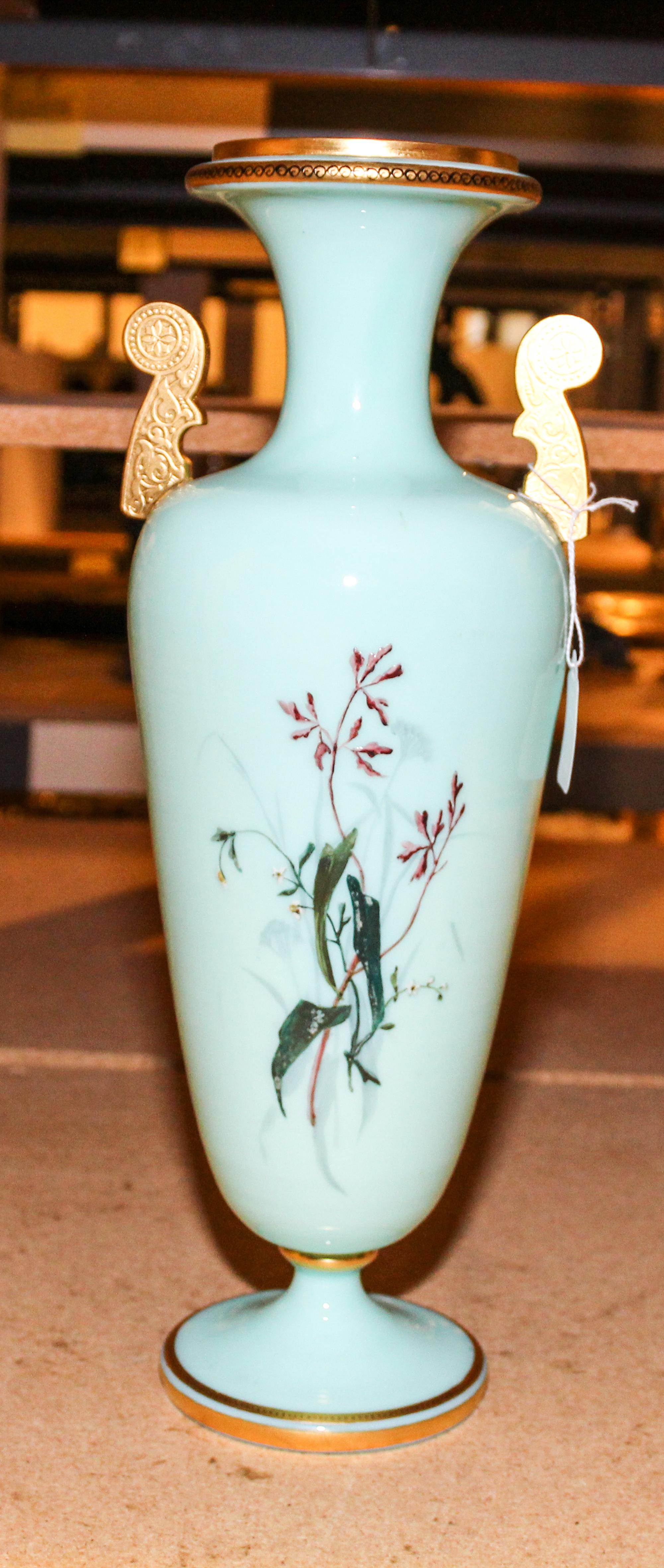 A Continental Gilt and Polychrome Painted Vase Height 16 inches.
