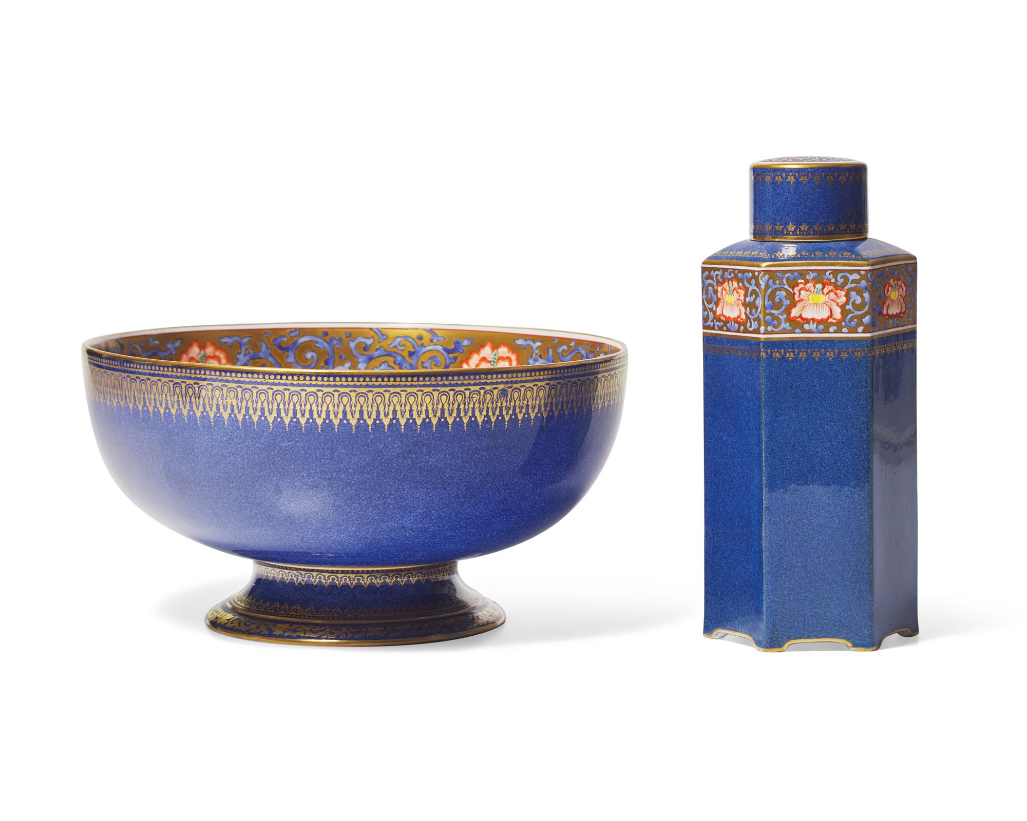 A Wedgwood Fruit Bowl and Hexagonal Tea Caddy