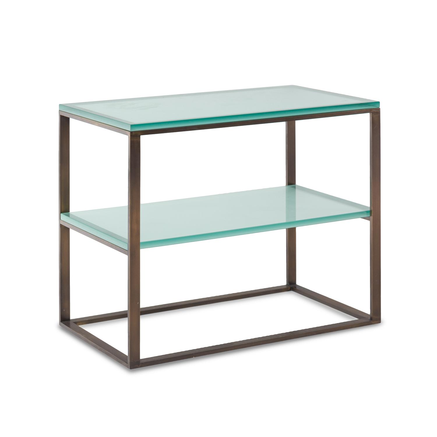 A Pair of Brass and Frosted Glass End Tables
