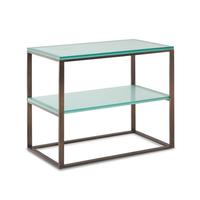 A Pair of Brass and Frosted Glass End Tables
