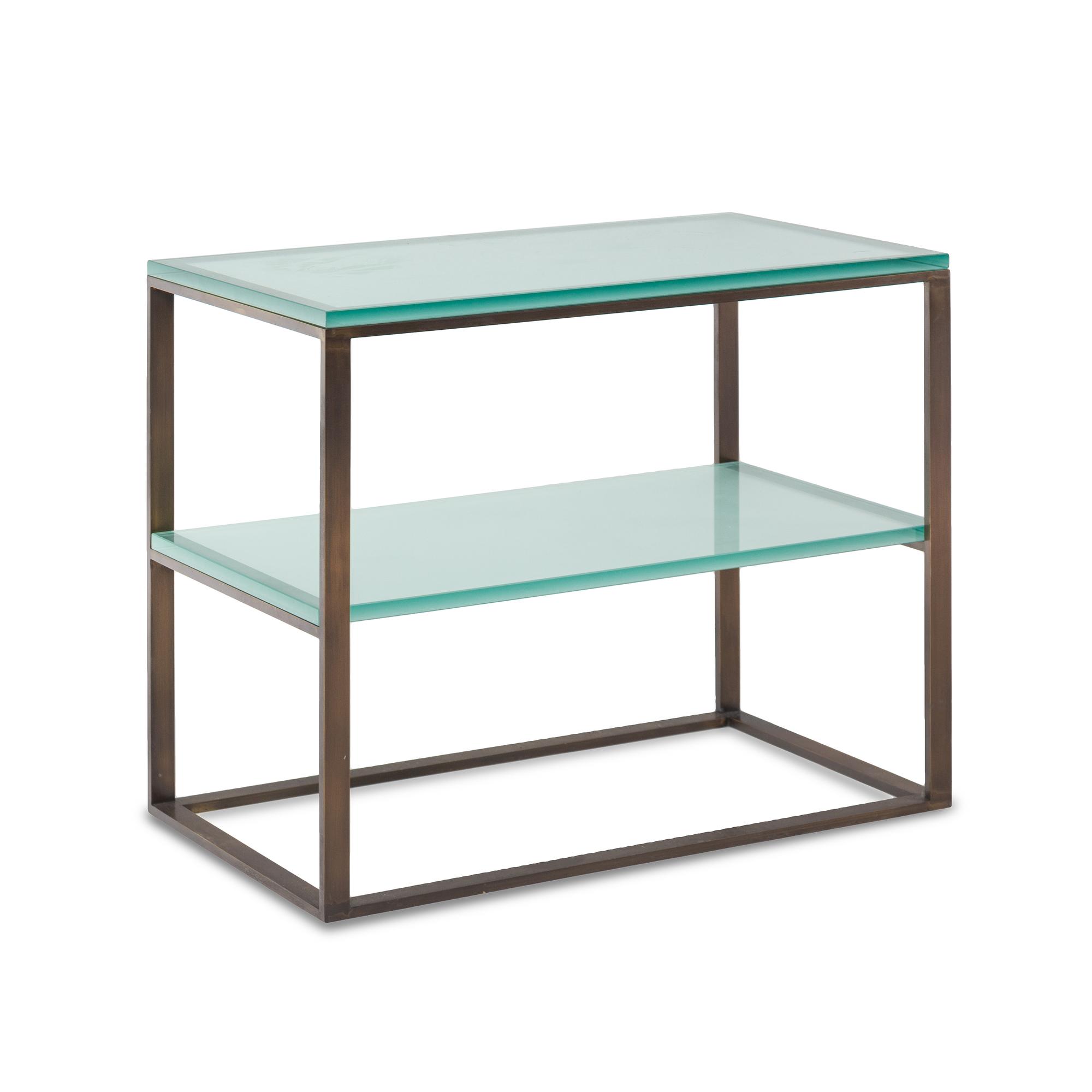 A Pair of Brass and Frosted Glass End Tables