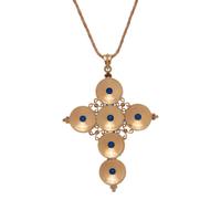 YELLOW GOLD AND SYNTHETIC SPINEL CROSS PENDANT/NECKLACE