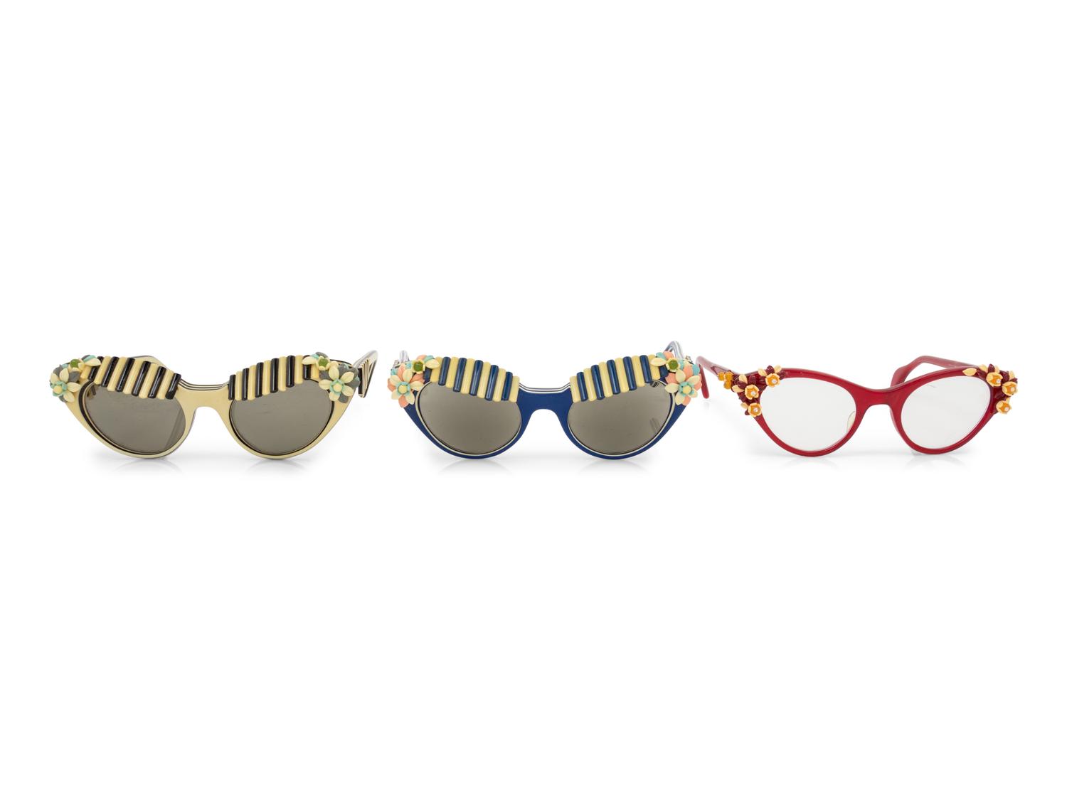 Three Pairs of Elsa Schiaparelli "Cabana" Glasses, 1950s