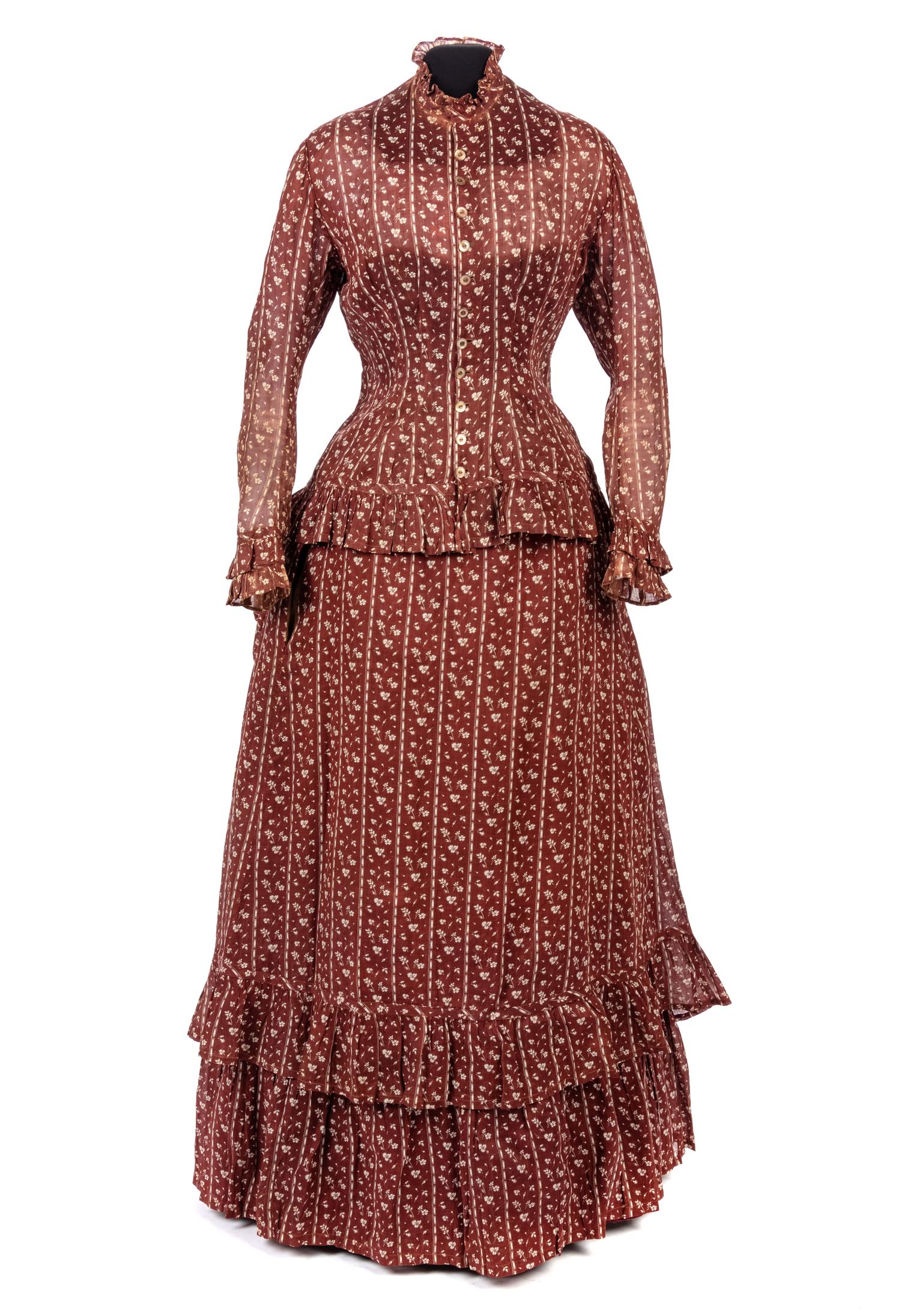 Two Printed Cotton Dresses, and One Blouse, 1870-80s