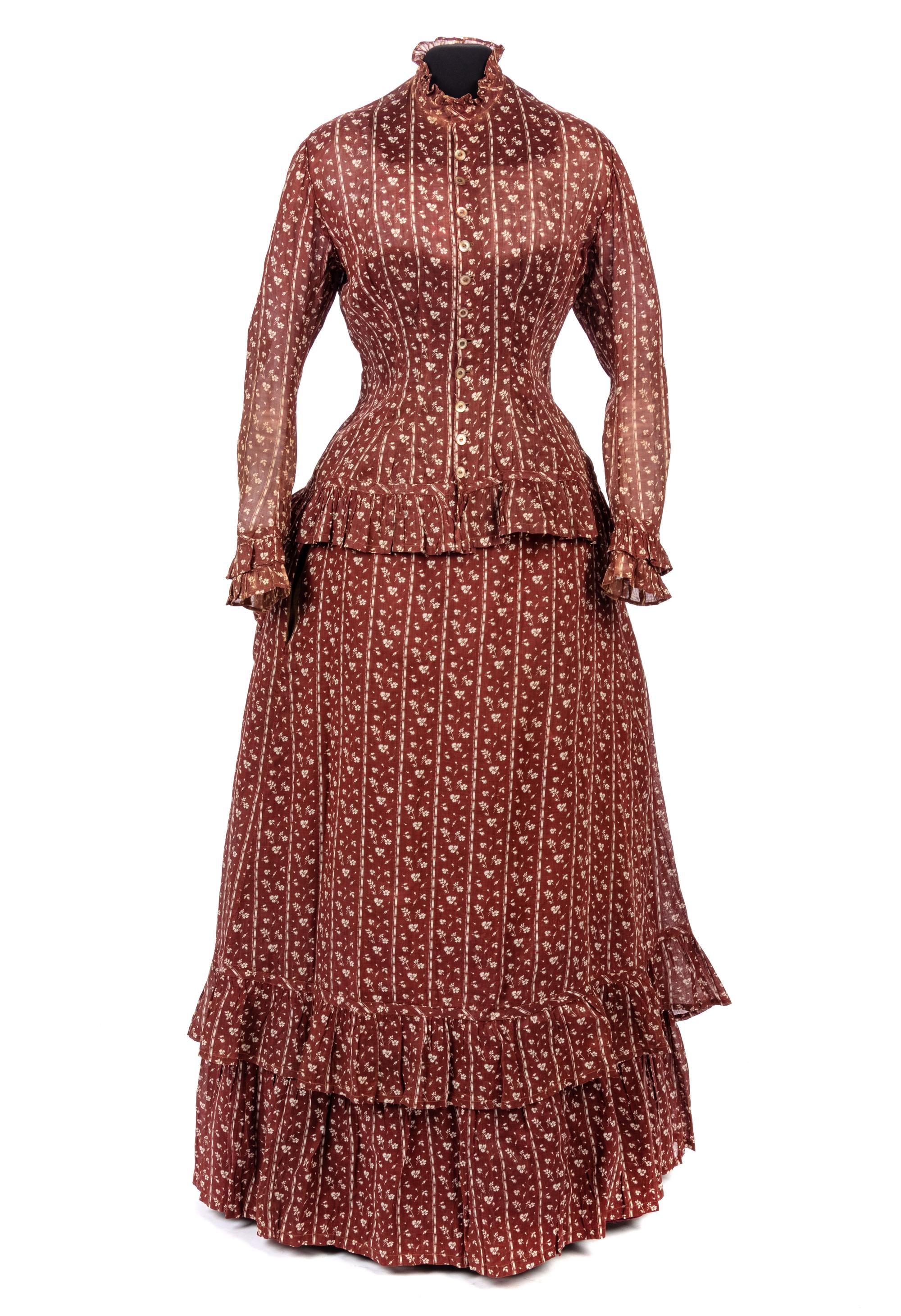 Two Printed Cotton Dresses, and One Blouse, 1870-80s