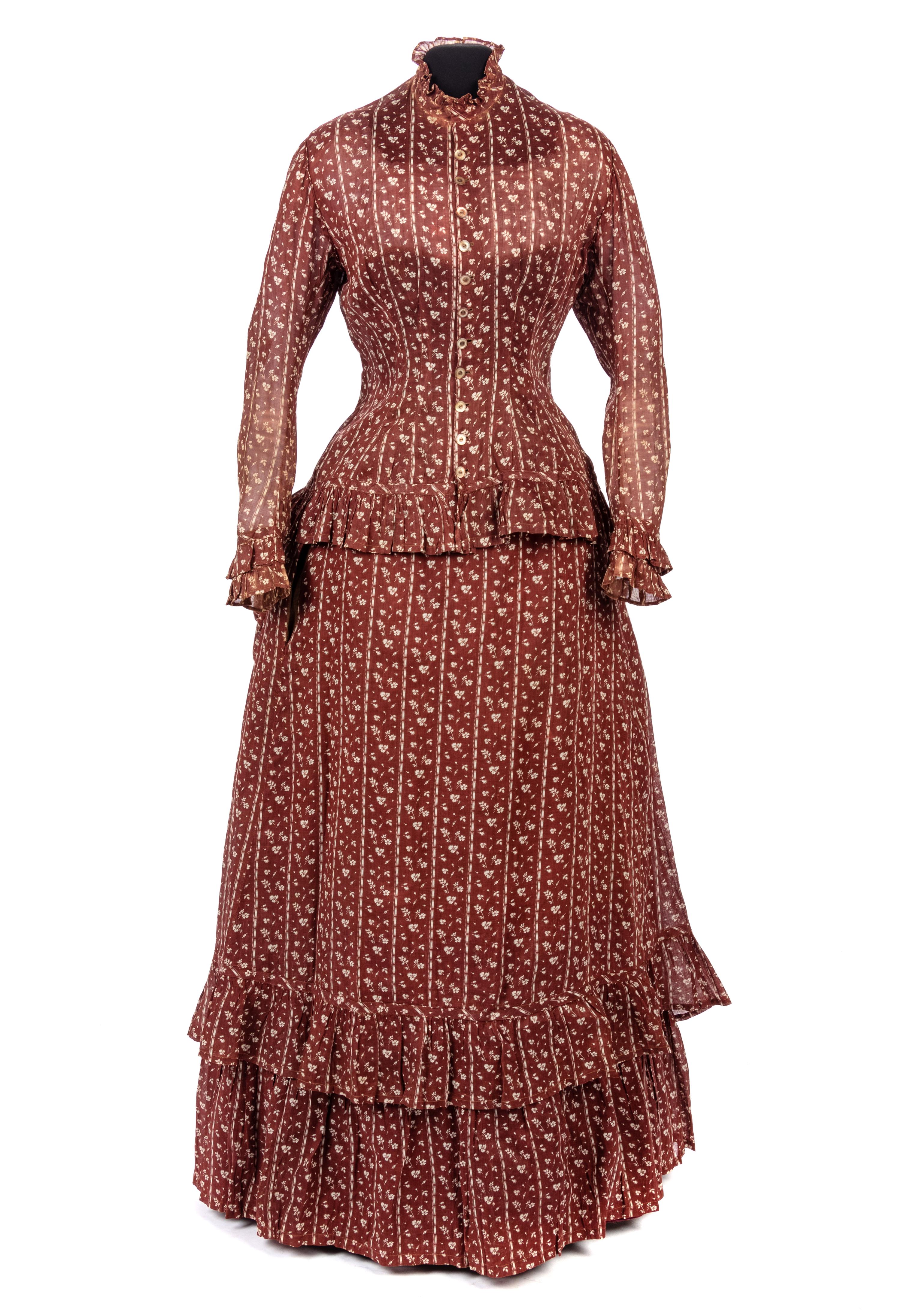 Two Printed Cotton Dresses, and One Blouse, 1870-80s