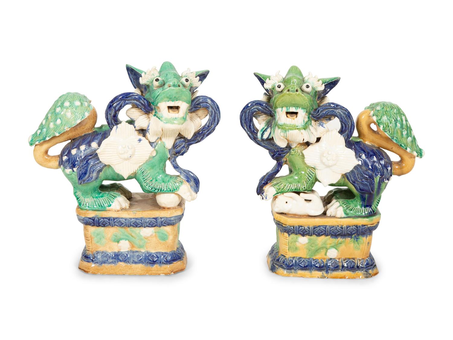 A Pair of Chinese Glazed Ceramic Guardian Lions